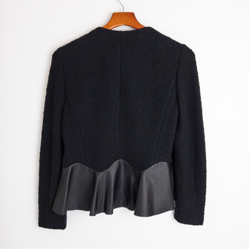 Rebecca Taylor . Leather & Boucle Knit Ruffle Peplum Jacket - Picture 5 of 10